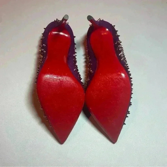 CHRISTIAN LOUBOUTIN Suede Velour Studded Spike Pumps 36 6 100 High Heels Merlot - Picture 8 of 12